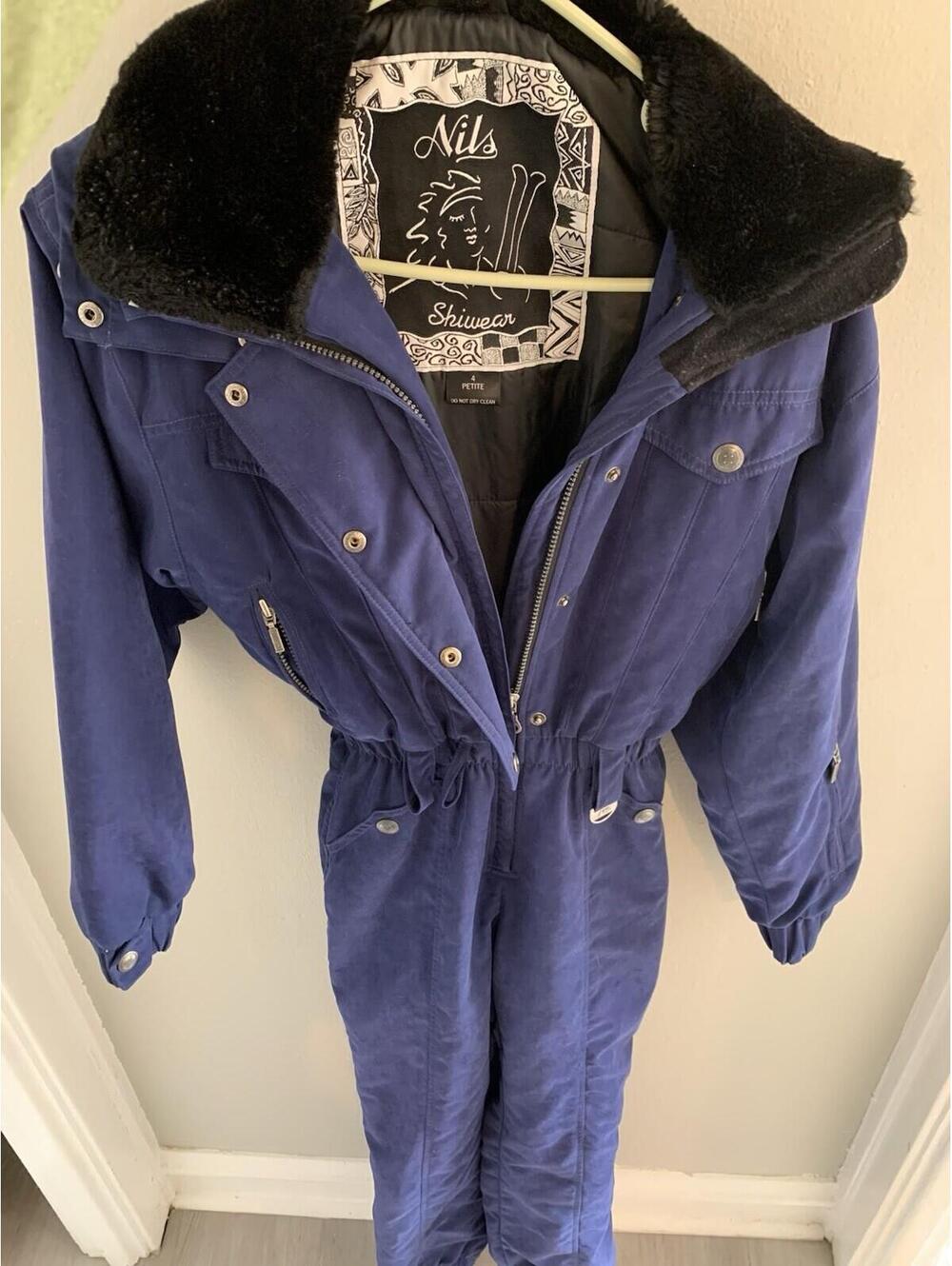 Vintage 80s & 90s Nils Skiwear Women's 4 Blue Snowsuit with Hood Ski Winter